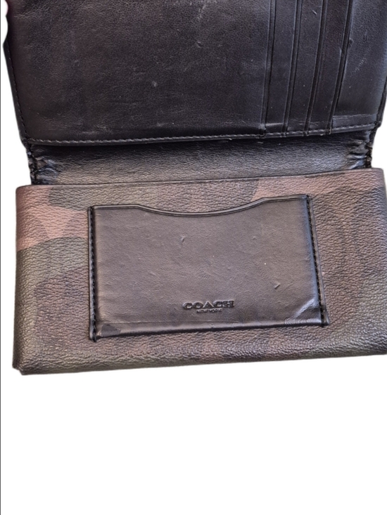 Coach Camouflage Pattern Wallet Card Slots And ID Slot - Brown Green Camo - Picture 3 of 8